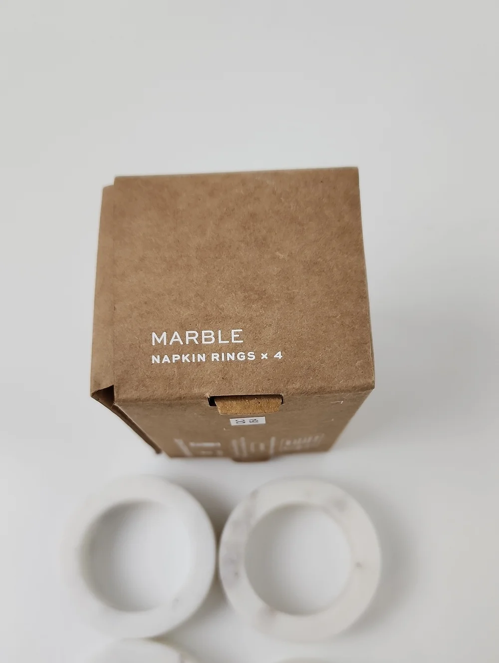 Pottery Barn Handcrafted Thin Marble Napkin Rings - Set of 4 Off White